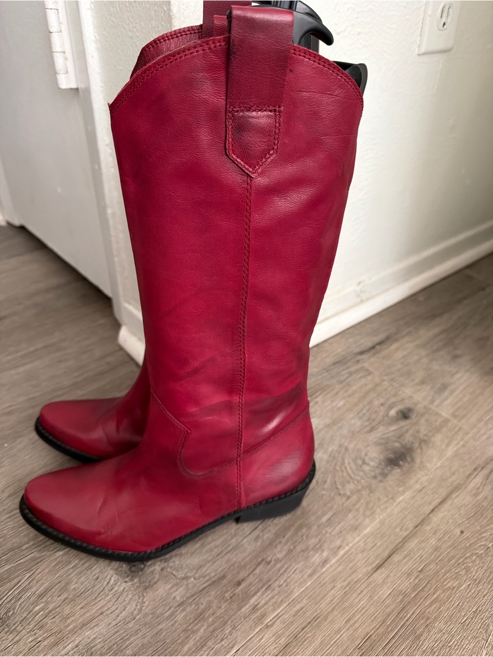 Franco Sarto Red Leather Mid-Calf Riding Boots